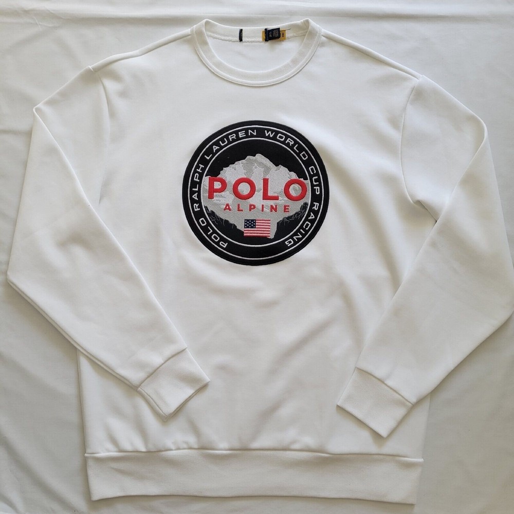New LG Polo Ralph Lauren World Cup Racing Alpine Crew Neck Royal White Sweater